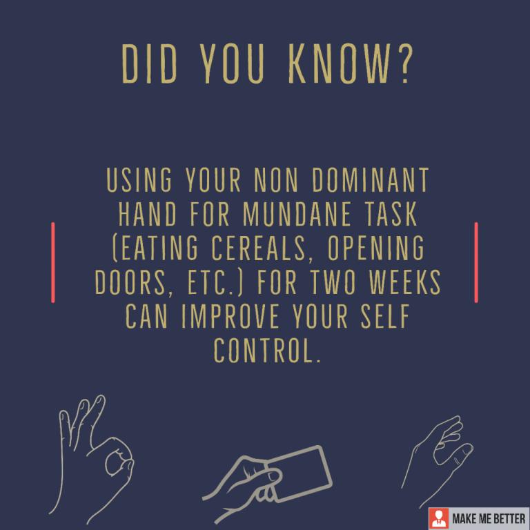Using your non dominant hand for mundane task (eating cereals, opening doors, etc.) for two weeks can improve your self control.