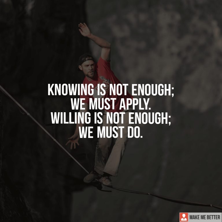 Knowing is not enough; we must apply. Willing is not enough; we must do.