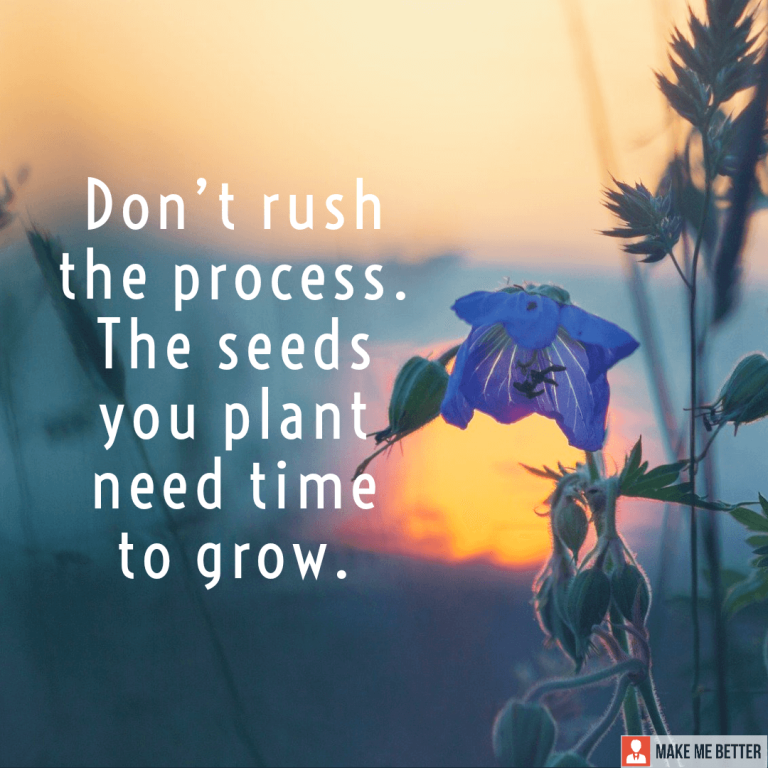 Don’t rush the process. The seeds you plant need time to grow.