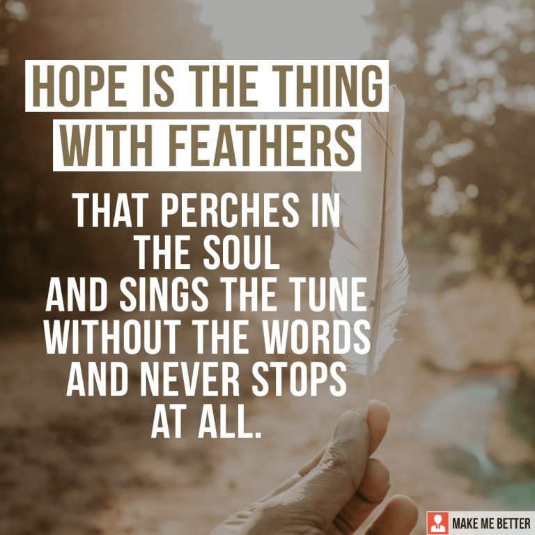 Hope is the thing with feathers that perches in the soul and sings the tune without the words and never stops at all.