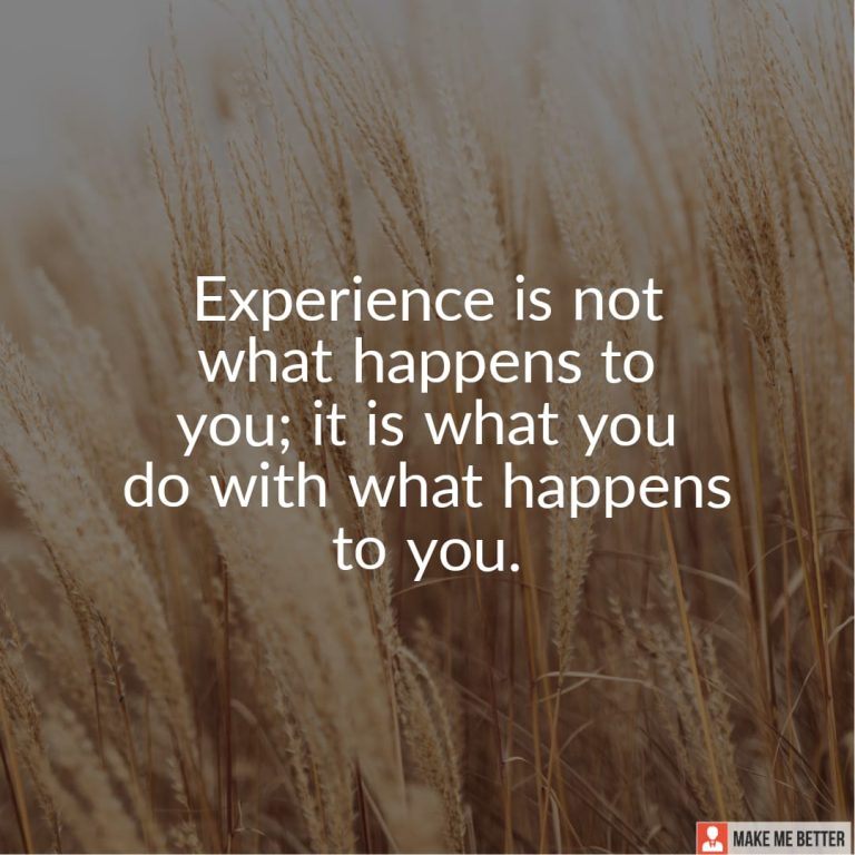 Experience is not what happens to you; it is what you do with what happens to you.