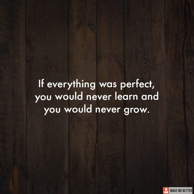 If everything was perfect, you would never learn and you would never grow. If everything was perfect, you would never learn and you would never grow.